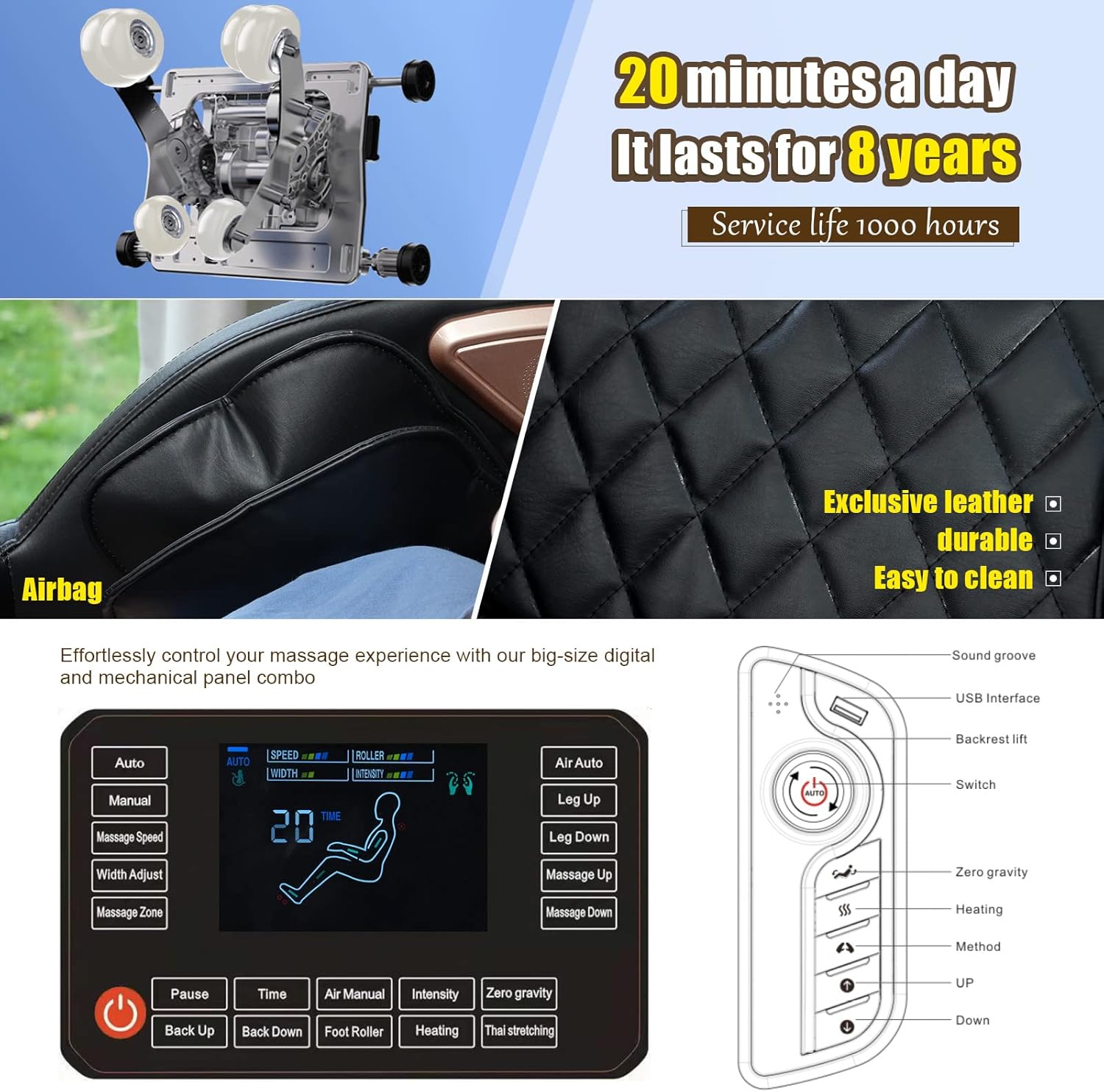 Luxury Massage Chair Full Body, SL-Track Zero Gravity Massage Chairs with Mat, Back Heating, AI Voice Control, Thai Stretch, Airbags Deep Tissue Massage Black