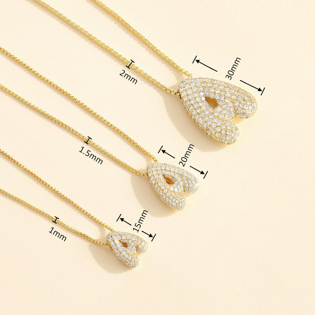 KissYan Bubble Letter Necklace, 14K Gold Plated Balloon Initial Pendant Box Chain Necklace Dainty Pave CZ Jewelry Gift for Women(20mm A)