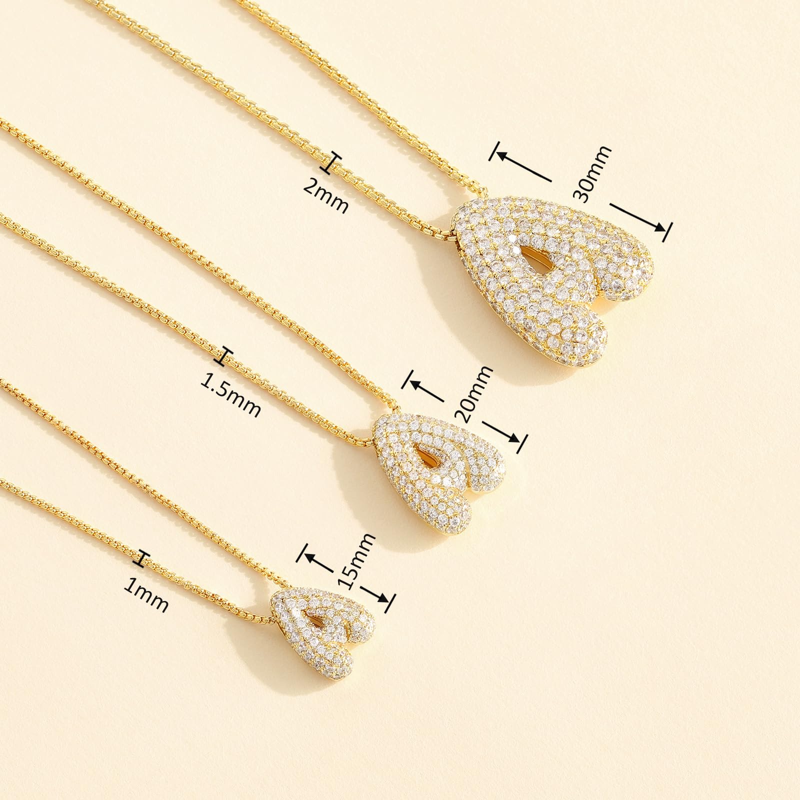 Collier Lettre Bulles KissYan, Pendentif Initiale Ballon Plaqué Or 14K, Collier Chaîne Boîte, Bijoux Délicats Pavé CZ, Cadeau pour Femmes (15mm A)