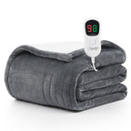 Homemate Electric Heated Blanket Queen - 84"x90" Heating Blanket Queen Size Dual Control 1/2/4/6/8 Hours Auto-Off 10 Heat Level Heat Blanket Over-Heat Protection Flannel Sherpa ETL Certification