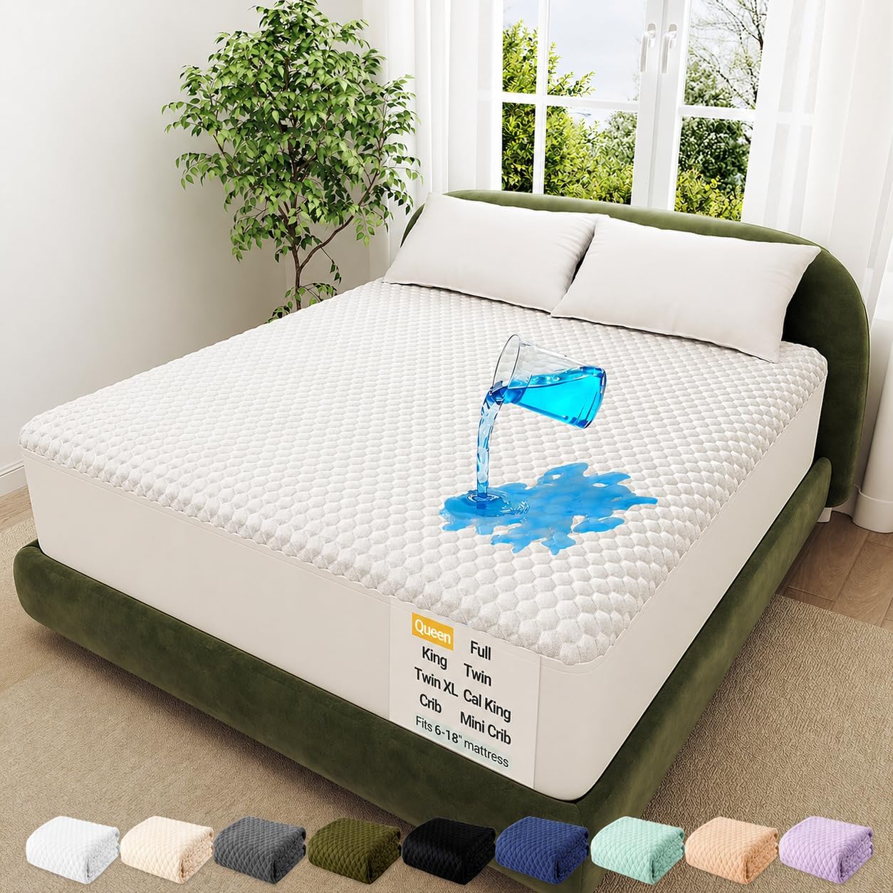 OhGeni 100% Waterproof Queen Size Mattress Protector,Soft Mattress Pad, Cooling Breathable Fitted Sheets,Washable Bed Cover,Non-Slip Deep Pocket,Noiseless for Bedroom