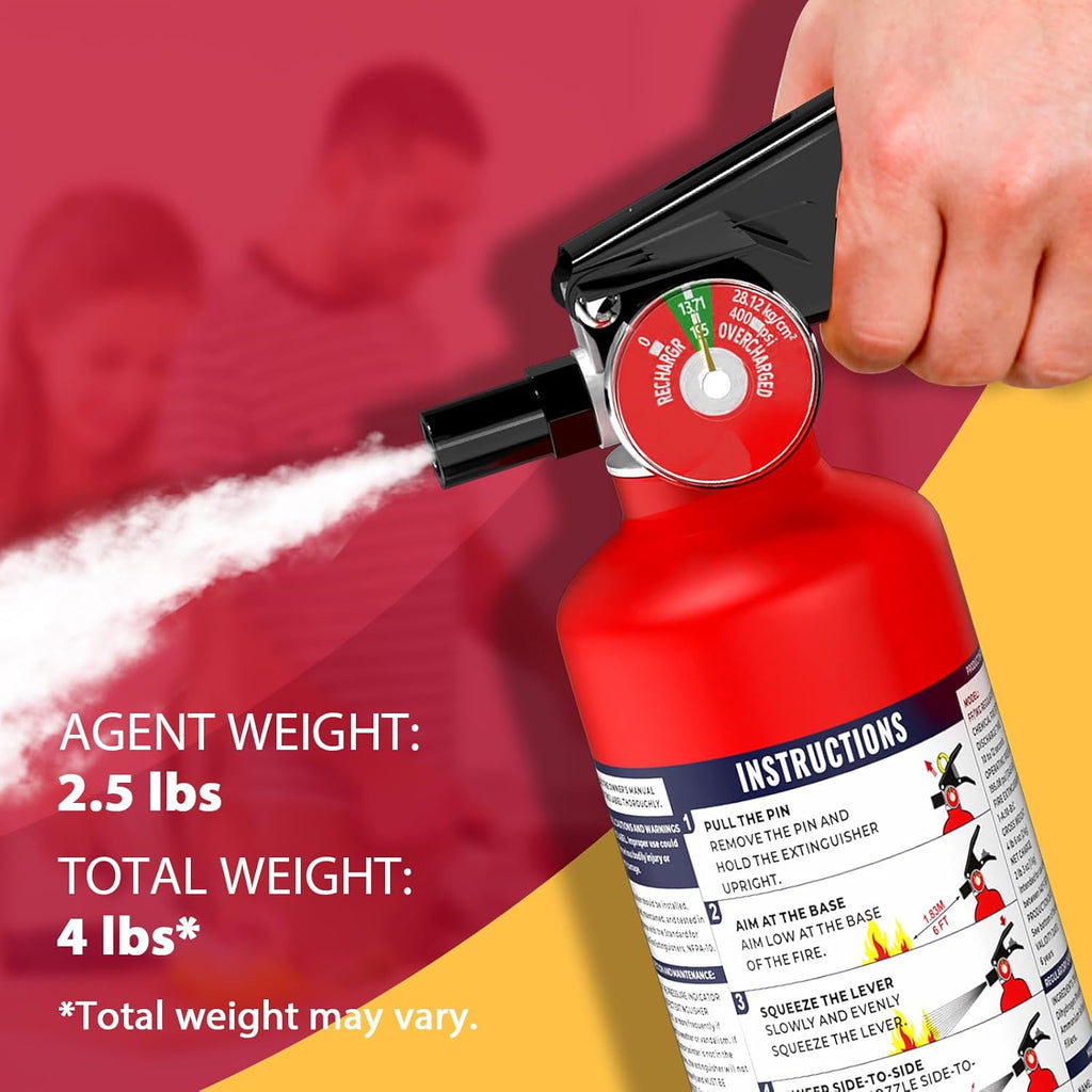 Ougist ABC Fire Extinguisher for Home & Vehicle - 2.5 lb 1-A:10-B:C Rated, Dry Chemical Fire Safety with Quick-Release Handle, Certified for Kitchen/Car/Boat Use-Model FF1KG-2Pack