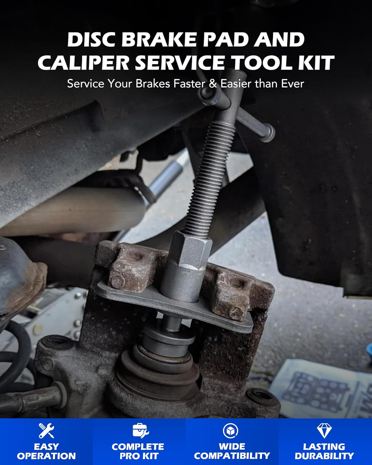 Orion Motor Tech 24pc Brake Caliper Compression Tool Set, Heavy Duty Brake Piston Compressor Tool and Wind Back Tool Kit for Brake Pad Replacement, Universal Disc Brake Caliper Tool Set with Blue Case