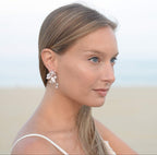 Mariell Bridal and Wedding Rose Gold Handmade Dangle Earrings with Clear Crystal Gems and Ivory Pearls