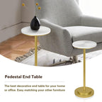 Drink Table, Carved Table Top Small Pdestal Martini SideTable for Living Room, Bedroom, Modern, Weighted Base, White and Gold
