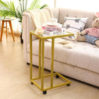 Fixwal C-Shaped End Table Set of 2, Tempered Glass Couch Table Snack Side Table with Metal Frame, TV Tray Table for Living Bedroom Coffee Snack Laptop Sofa Couch and Bed, Gold