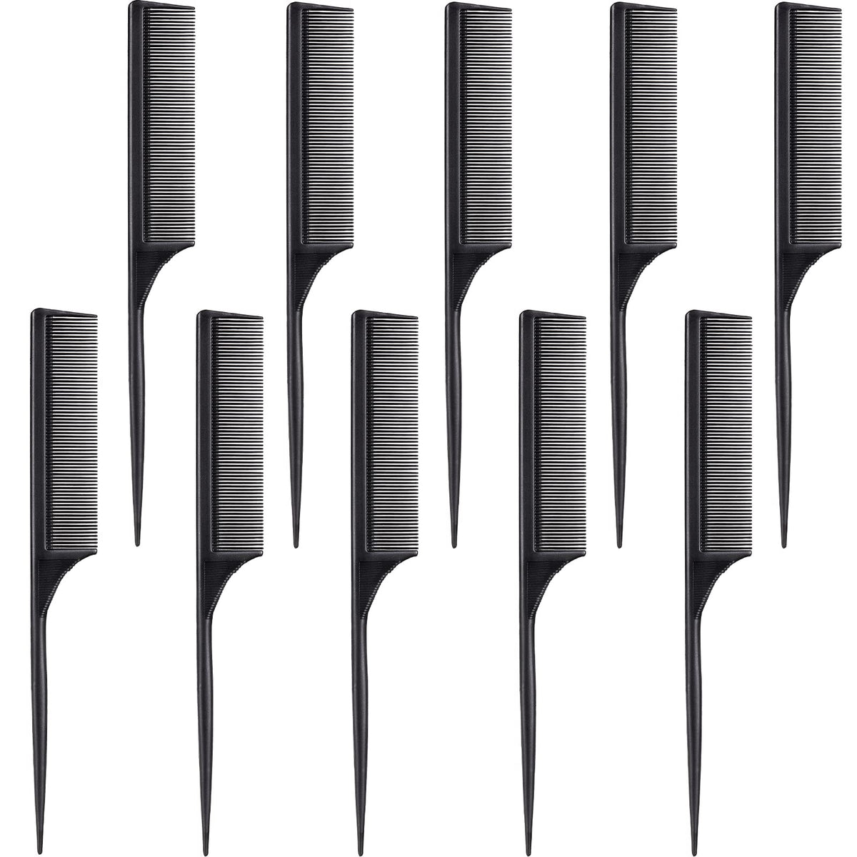 Leinuosen 10 stk Rottehale Kam Styling Carbon Varmebestandig Antistatisk Tease Kam til Bagrod Teasing Tilføjelse af Volumen Aften Styling (Sort)