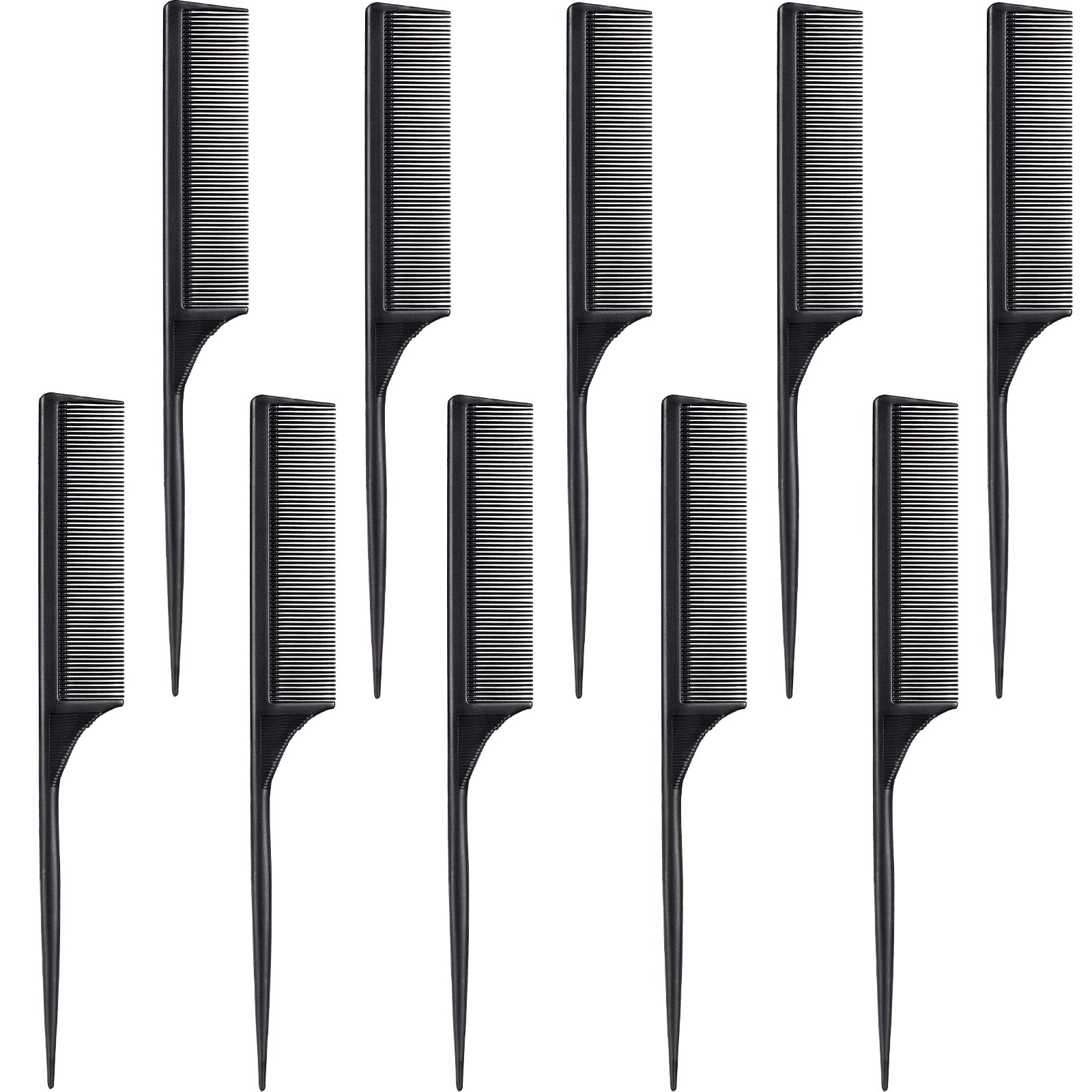 Leinuosen 10 Pcs Rat Tail Comb Styling Carbon Heat Resistant Anti Static Teasing Comb for Back Root Tease Adding Volume Evening Styling(Black)