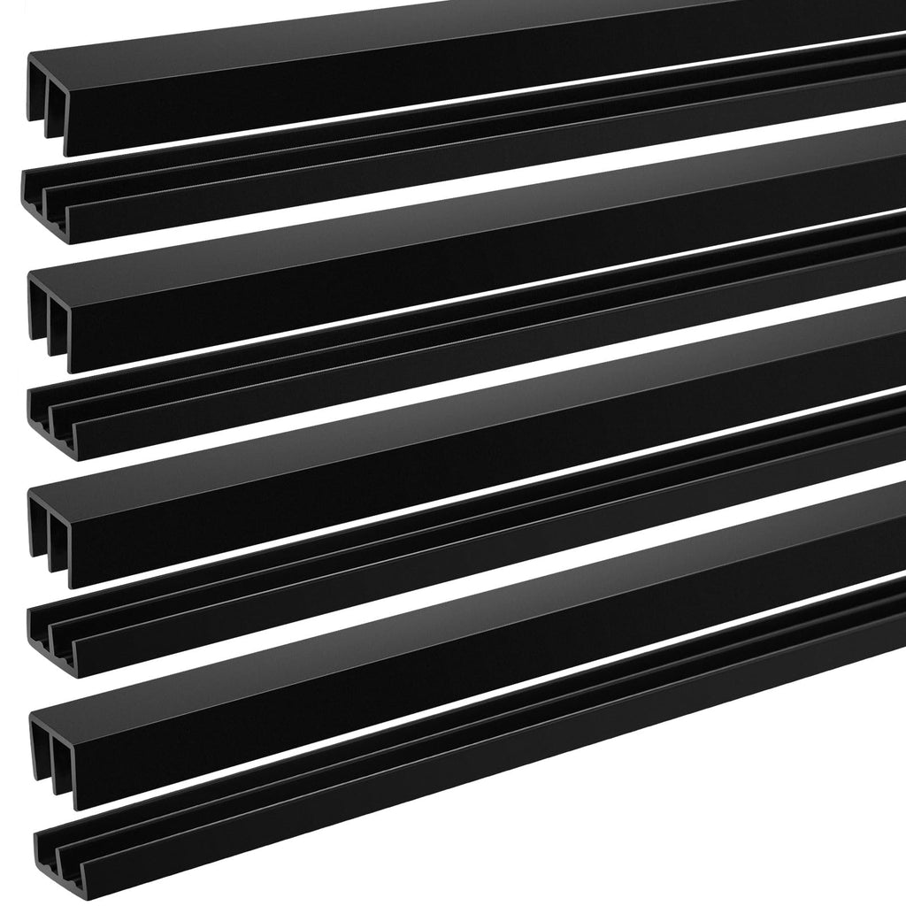 Landical 4 Sets 4 ft Long Plastic Sliding Cabinet Door Track Hardware Set for 1/4" Thick Panels Glass Window Cabinet Door Track for Sliding Closet Doors, Easy Quick Installation (Black)