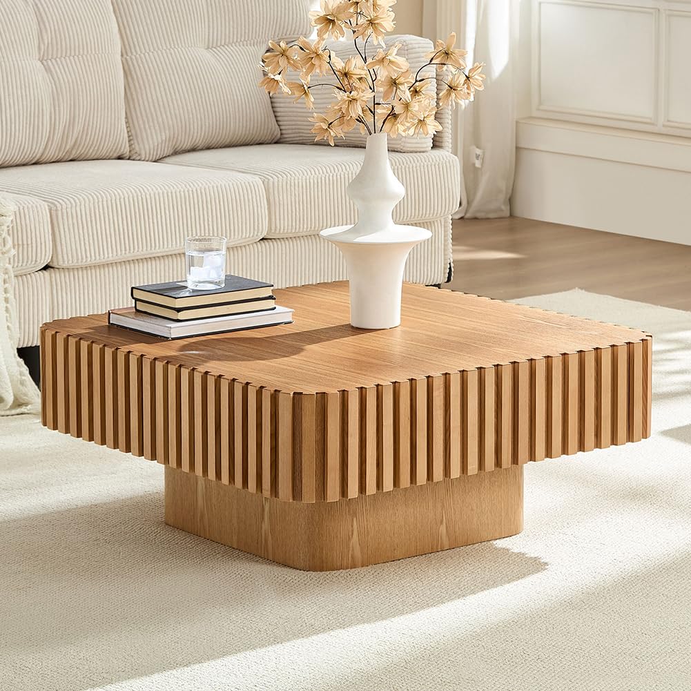 Lift Top Coffee Table with Storage for Living Room Mid Century Modern Coffee Table with Lifting Top Wood Fluted Coffee Tables with Lifts Up Tabletop for Home Apartment Office 38.6" Walnut Rectangle