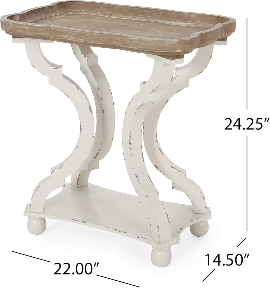 Christopher Knight Home Esther French Country Accent Table with Rectangular Top, Natural + Distressed White