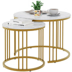 Garden 4 you Nesting Coffee Table, 23.6" Round Coffee Table Set of 2, Glass Nesting Table with Metal Frame, Ceter Tables for Living Room Bedroom Balcony, Gold