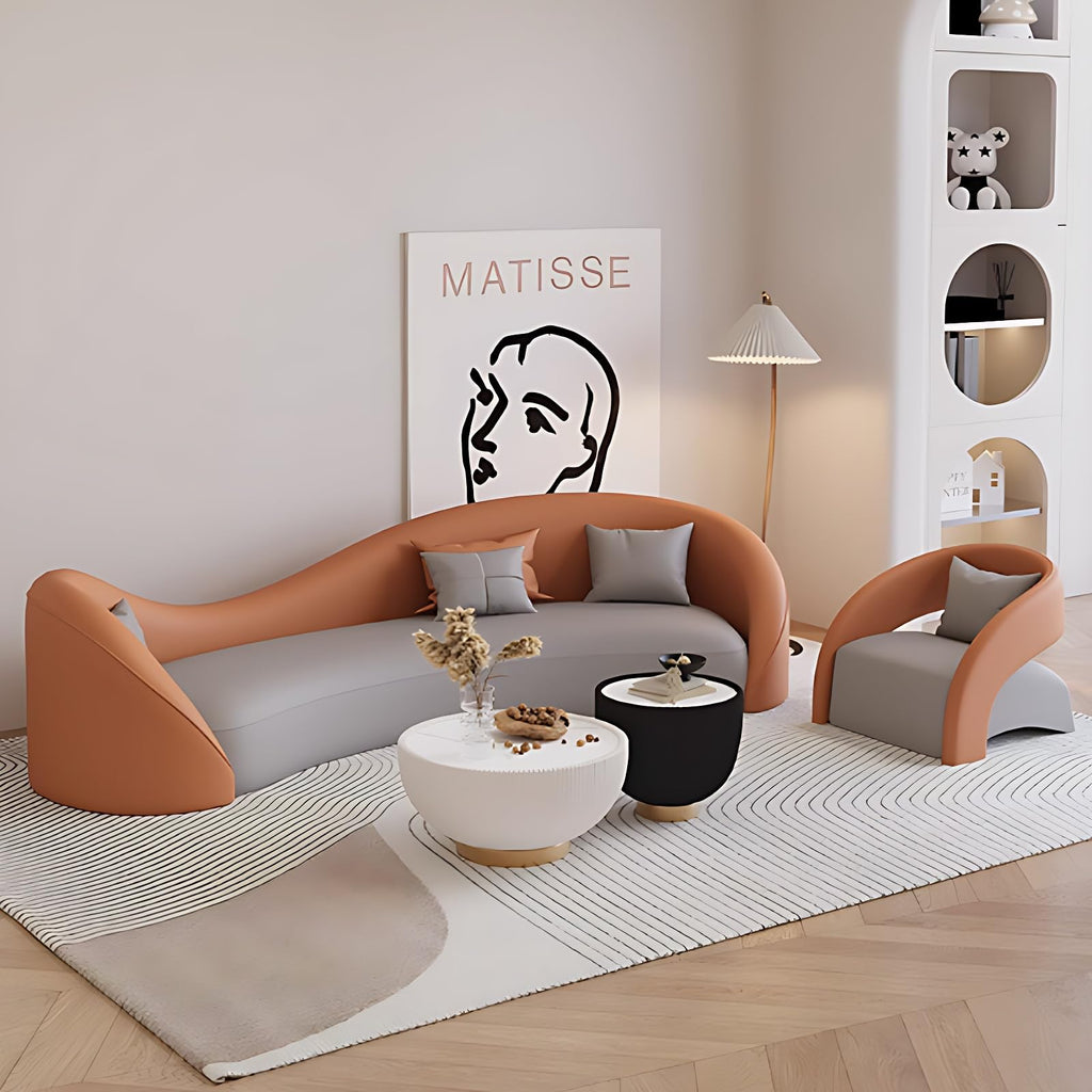 Couch Sets - Modern Curved Sectional Sofa Set with Chair, Stylish Sectional Couches with Coffee Table for Living Room, Office, Lounge, and Reception Areas (Orange Sofa-2 Sofa Chair, 78IN)