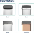 Ninestars Automatic Touchless Infrared Motion Sensor Trash Can, 13 Gal 50L, Stainless Steel Base (Rectangular, Black Lid), Black Trim