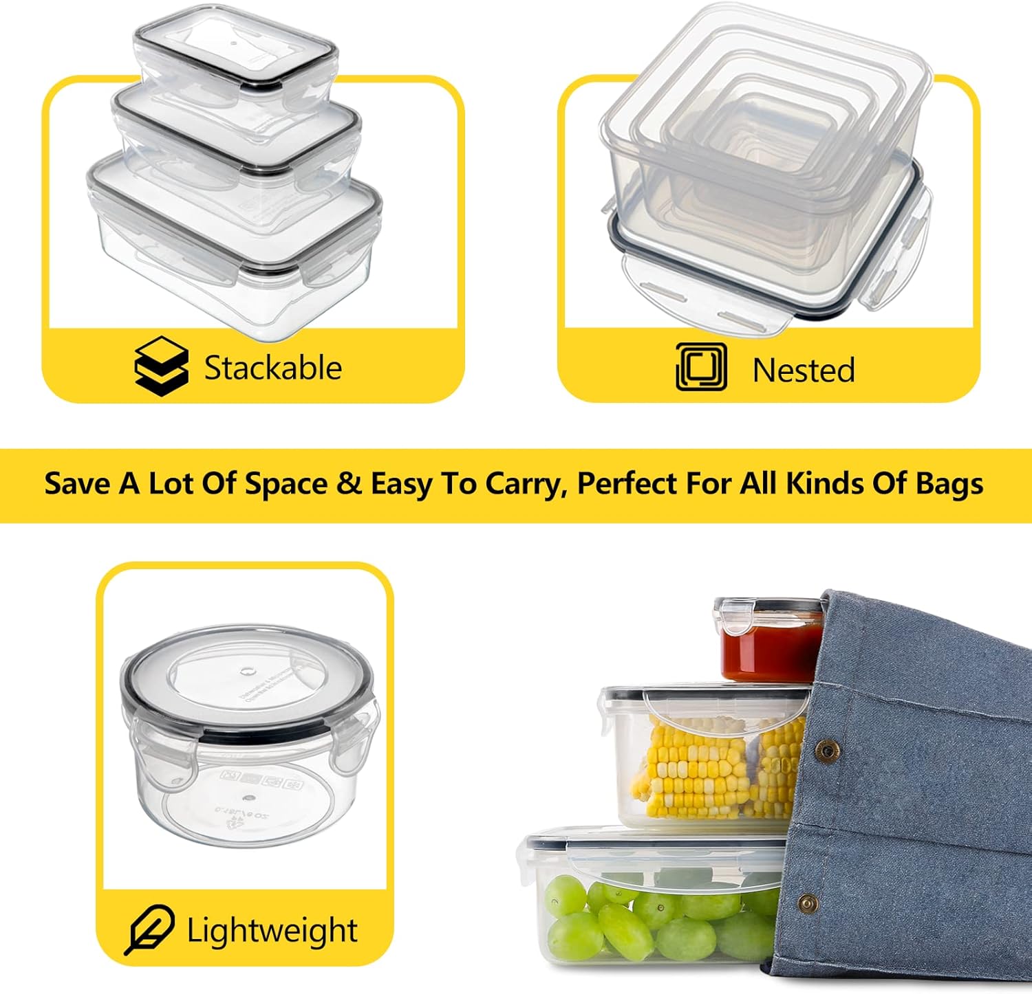 34 PCS Food Storage Containers Set with Airtight Lids (17 Lids &17 Containers) - BPA-Free Plastic Food Container for Kitchen Storage Organization, Fruit Meal-prep Containers with Labels & Marker