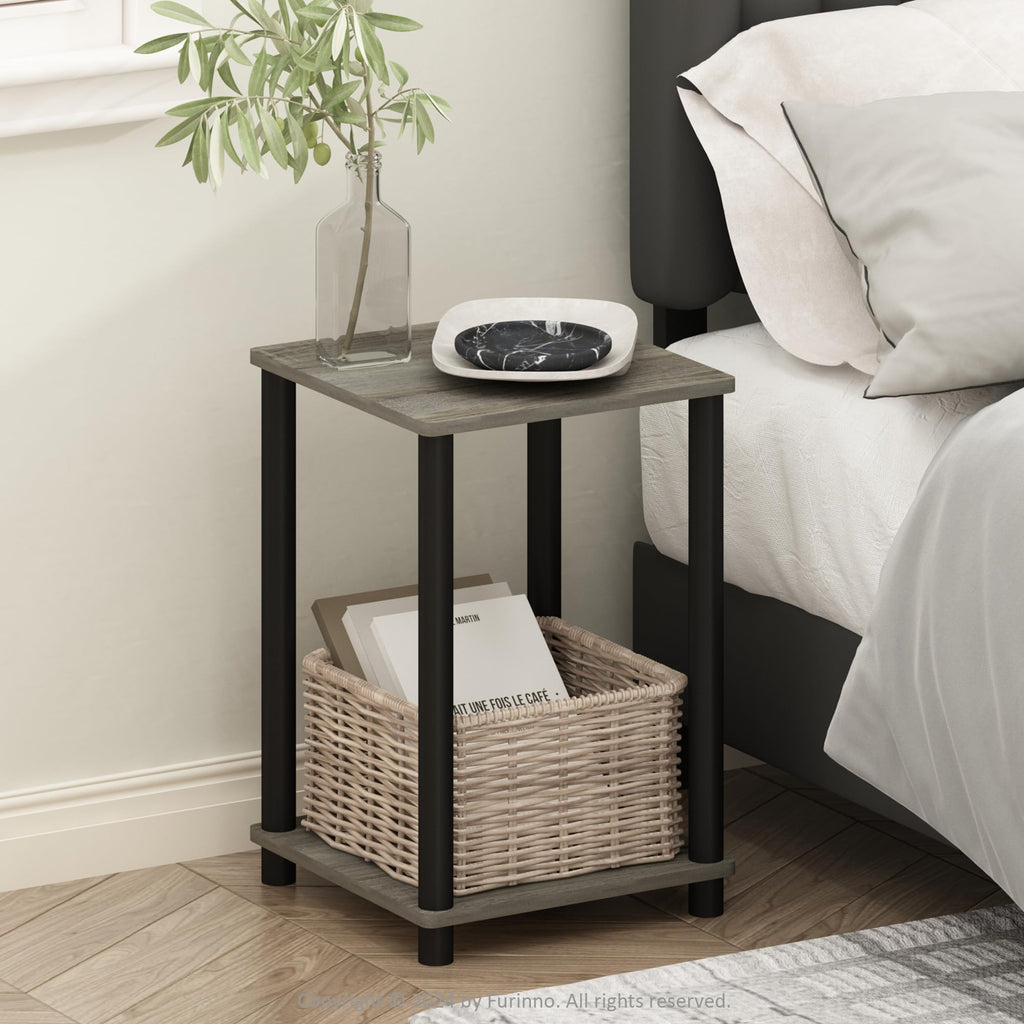 Furinno Just 3-Tier Turn-N-Tube Nightstand, 2-Pack, Columbia Walnut/Black