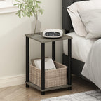 Furinno Just 3-Tier Turn-N-Tube Nightstand, 2-Pack, Columbia Walnut/Black