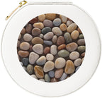 Small Jewelry Box Leather Travel Jewelry Case Waterproof Round Jewelry Organizer White For Womens Rings Necklaces Gifts Petoskey Stone