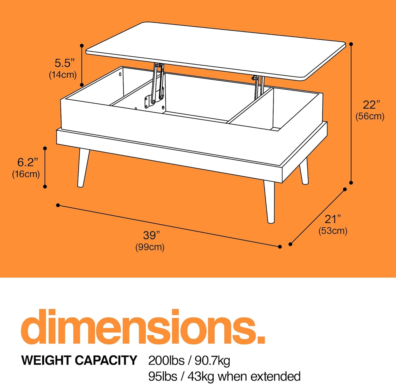 Houseables Lift Up Coffee Table, Pull Up Coffee Table, Lift Top Desk, Pull Out Tabletop, Rising, Modern Living Room Desk with Storage, to Eat, Fold Out, Adjustable, Raising, Liftup, White, Brown Wood