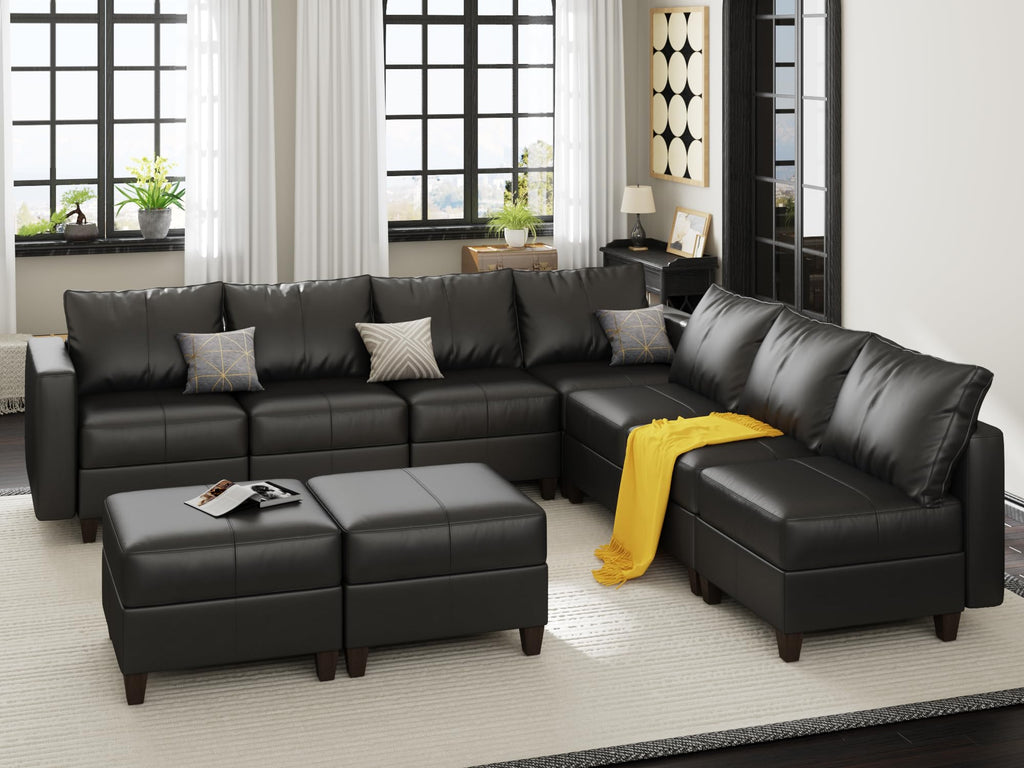 EASE MOOSE Brown Modular Sectional Couch with Storage, Faux Leather Sectional Modular Sofa or Living Room