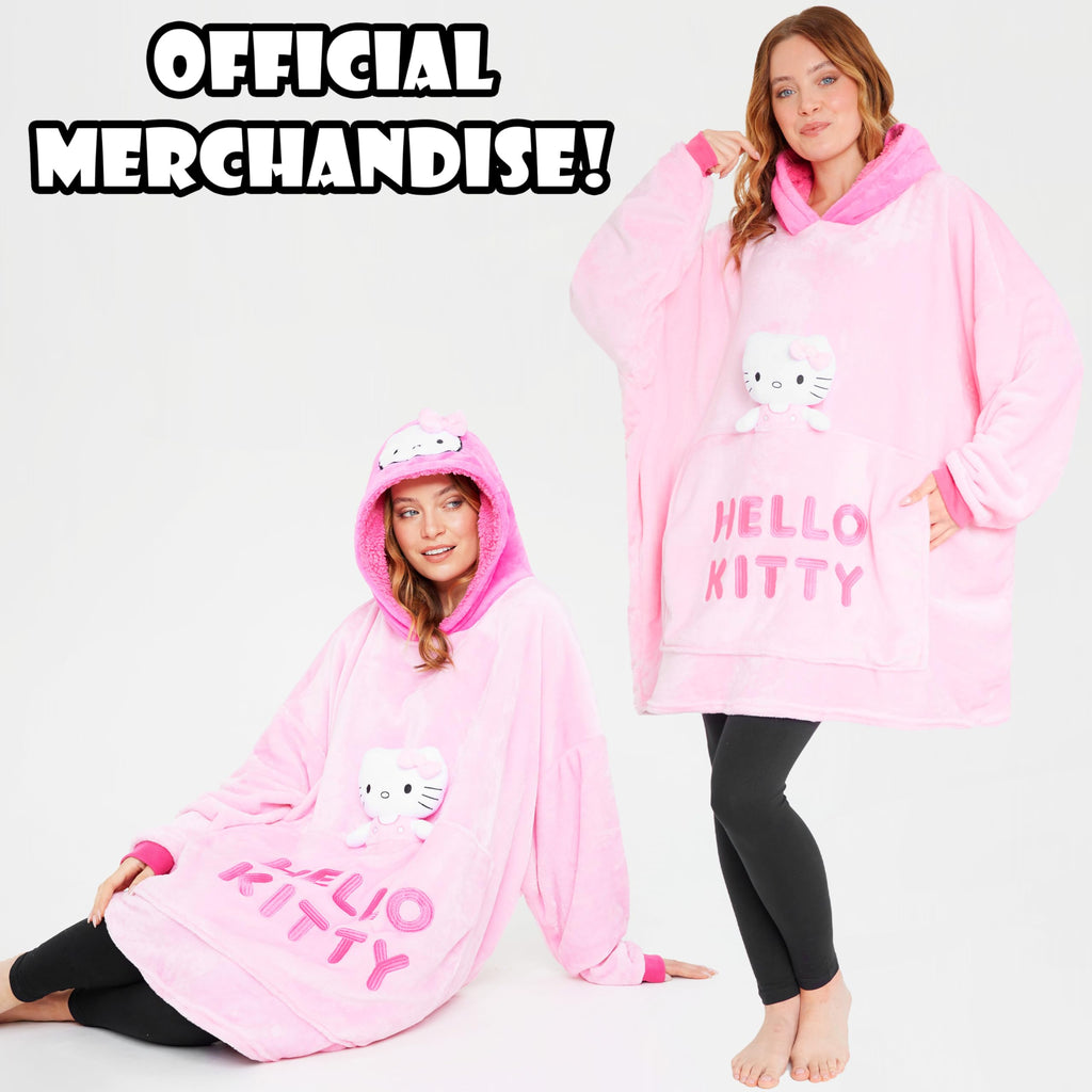 Hello Kitty Women Blanket Hoodie with Attached Plush Loungewear - Gifts for Her