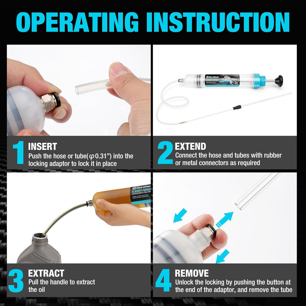 DURATECH 500CC Fluid Extractor, Oil Extractor with Long Hose and Extension Tubes, Brake Fluid Extractor, Fluid Pump Automotive, Suction Pump for Lawn Mowers Cars Ships Golf Carts