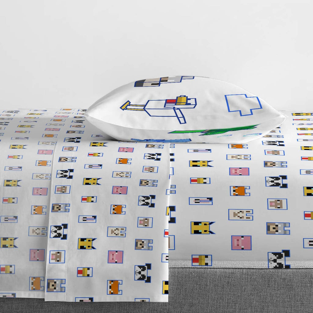 Jay Franco Minecraft Animal Patch 5 Piece Twin Bed Set - Includes Comforter & Sheet Set Bedding - Super Soft Fade Resistant Microfiber (Official Minecraft Product)