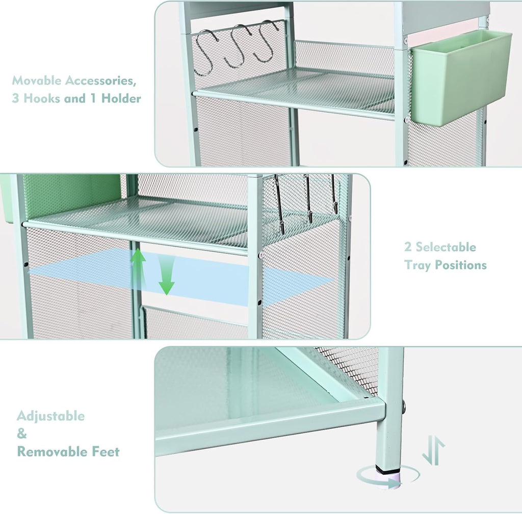 Mint Green Nightstand, End Table with Hooks and Holder, Kids Nightstand for Bedroom, Toddler Bedside Table, Small Desk for Girls, Coffee Table for Living Room, Dorm, Office (Mint)