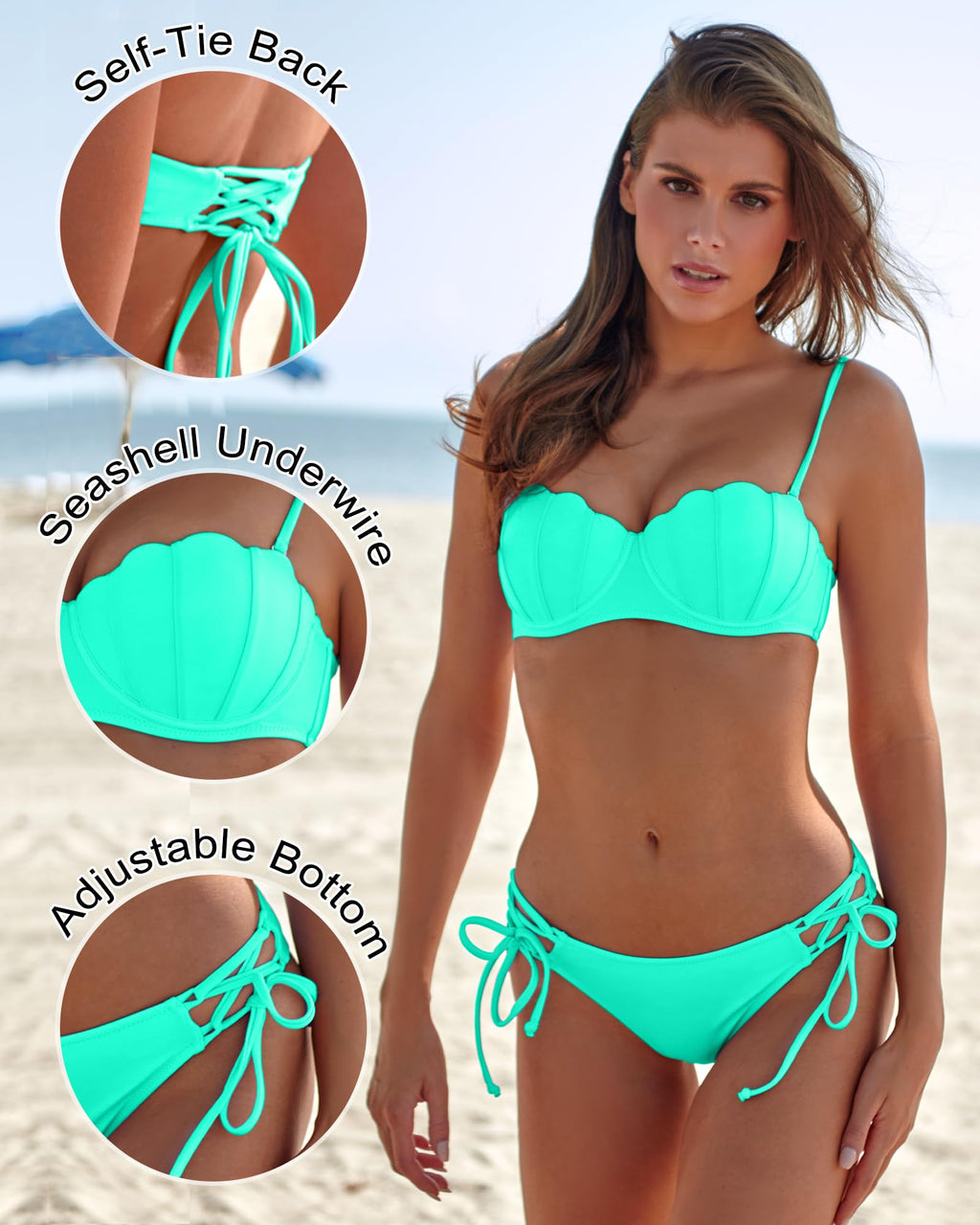 KerryKreey Costumi da bagno con ferretto per donna Set bikini push up taglio alto due pezzi con pizzo e laccetti laterali sexy