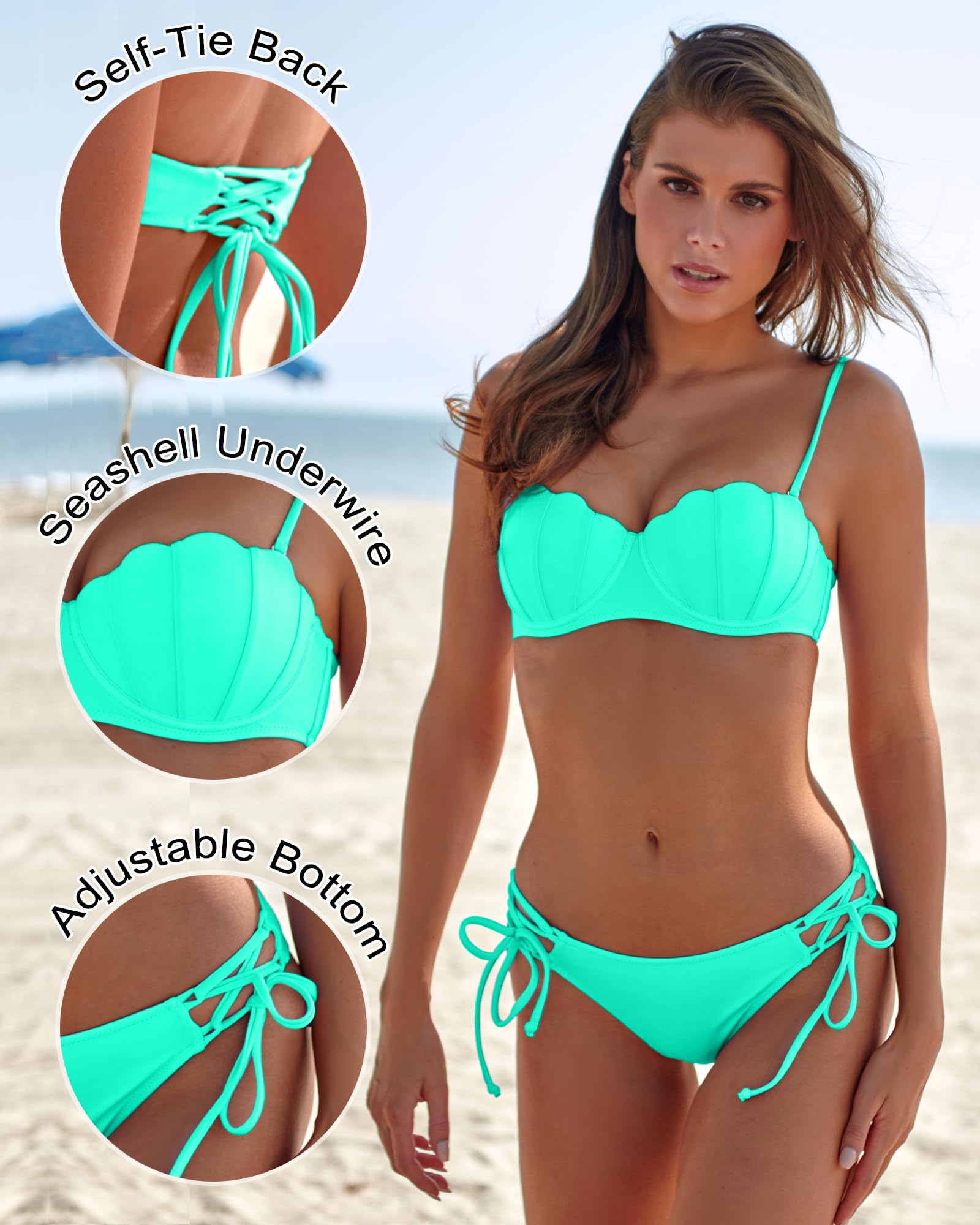 KerryKreey Costumi da bagno con ferretto per donna Set bikini push up taglio alto due pezzi con pizzo e laccetti laterali sexy