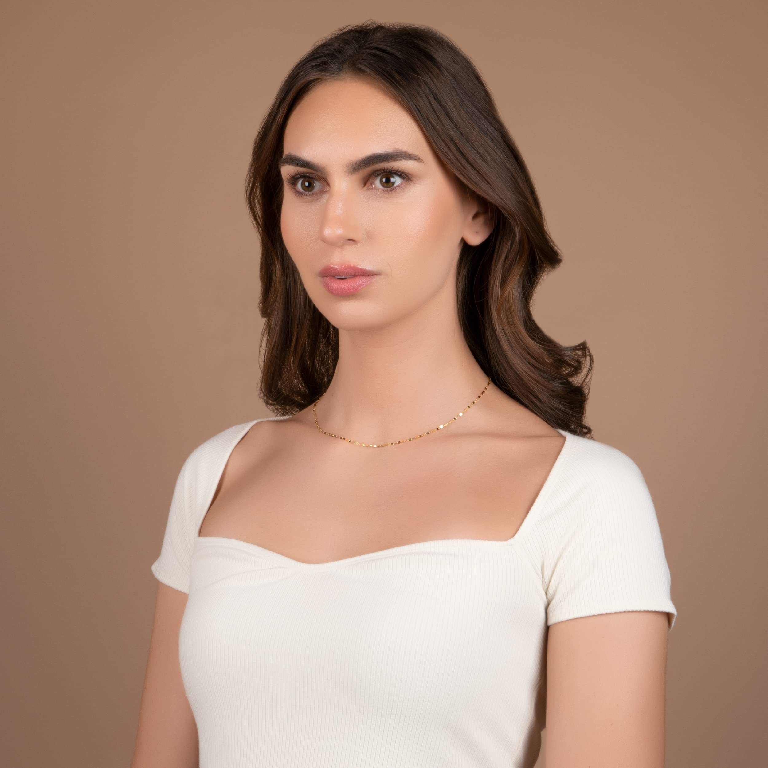 PORI JOALHEIROS Corrente Espelhada com Corte Diamante 2,0MM em Ouro Maciço 14K - Escolha Sua Cor - Tamanhos Unissex 16"-30" (Amarelo, 18)