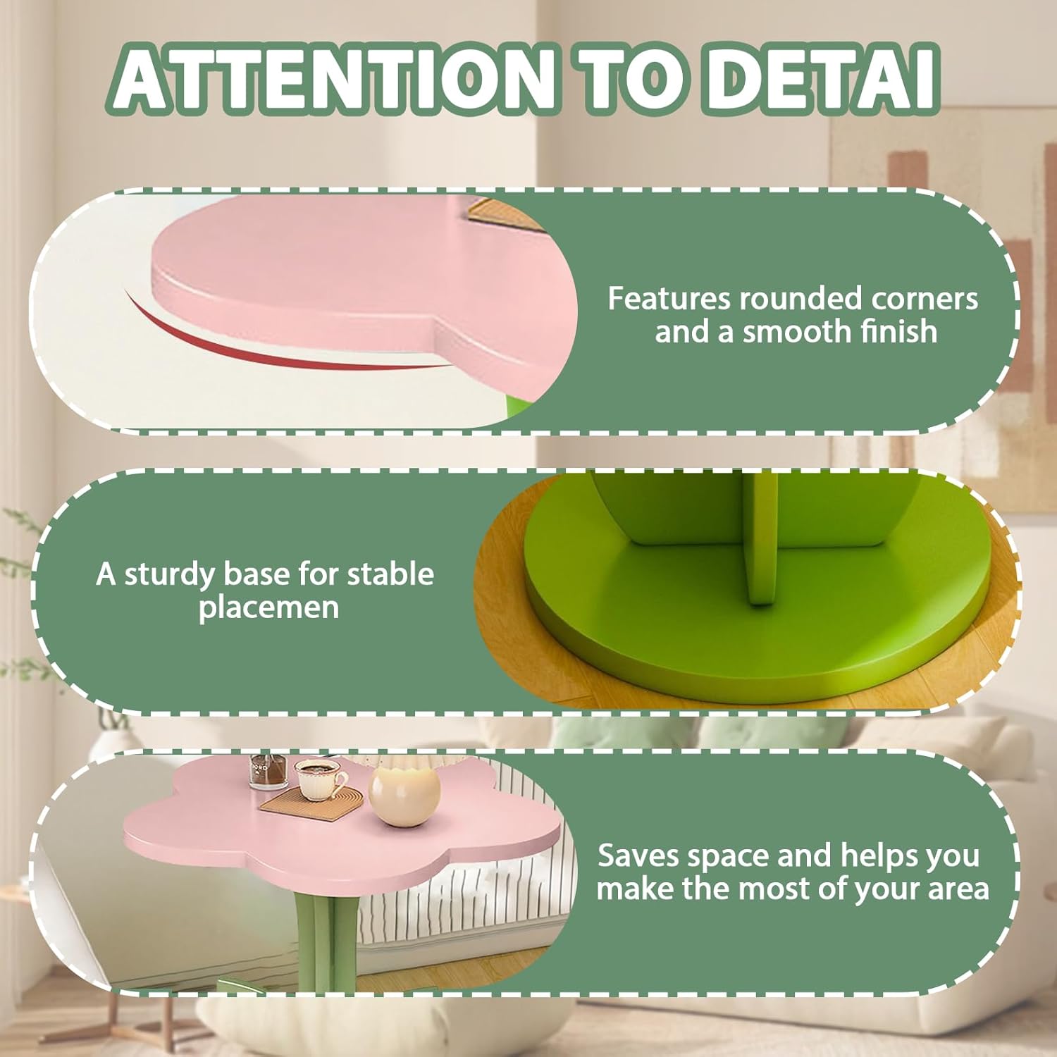 Flower Shaped Coffee Table, Floral Accent Center Table, Pink Coffee Table with Pedestal for Living Room,Bedroom, Lounge, Balcony