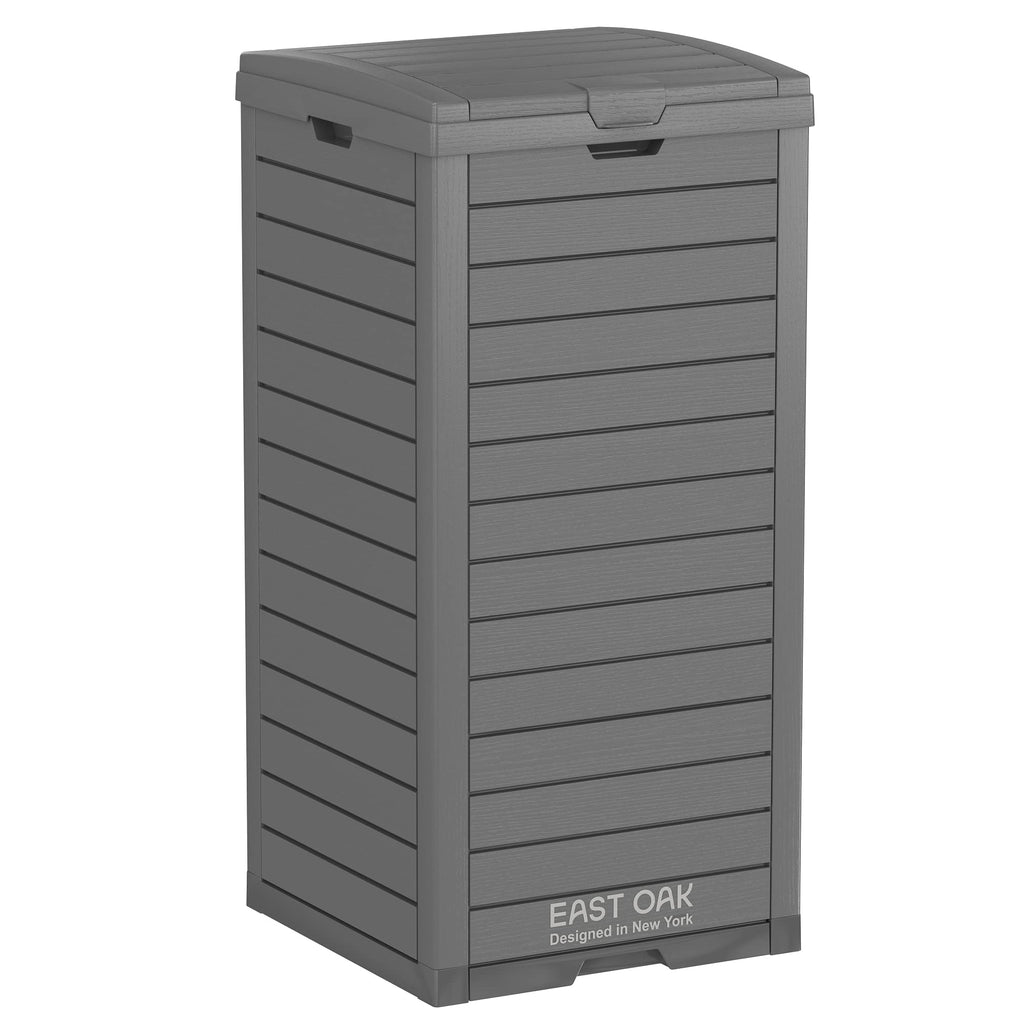 EAST OAK 76 Gallon Outdoor Trash Can | Waterproof Resin Garbage Can with Tiered Lid & Drip Tray | Outside Trash Bin for Patio | Kitchen, Backyard & Deck | Gray Color