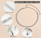 HinyBoeh Women's Rhinestone-Chain-Belt Silver-Diamond-Waist-Belts Adjjustable for Wedding-Bridal Dress 27-36''Waist