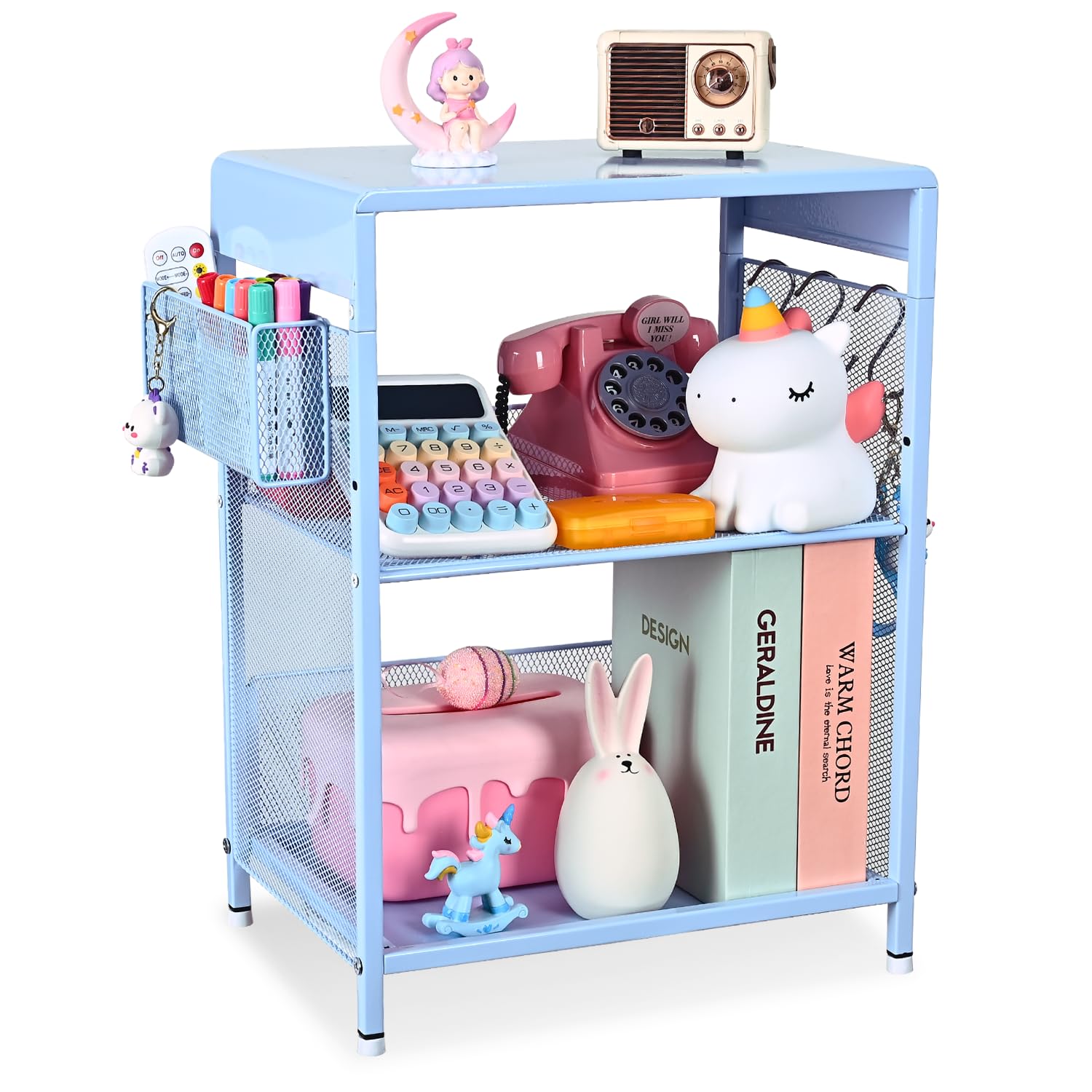 Mint Green Nightstand, End Table with Hooks and Holder, Kids Nightstand for Bedroom, Toddler Bedside Table, Small Desk for Girls, Coffee Table for Living Room, Dorm, Office (Mint)