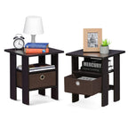 Furinno Andrey Set of 2 End Table / Side Table / Night Stand / Bedside Table with Bin Drawer, French Oak Grey
