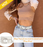 SUOSDEY Rhinestone Belt for Men Women Western Cowboy Cowgirl Bling Studded Leather Belt for Jeans Pants,White,M