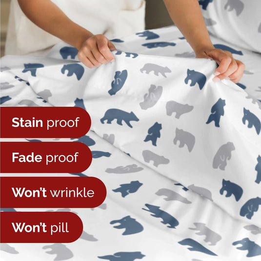 King Christmas Tree Sheet Set - Holiday Xmas Pattern Linen Set - Deep Pockets - Snug Fit - 4 Piece - Wrinkle Free - Comfy & Cooling Festive Winter Bedding - Easy To Care For - Kid Friendly