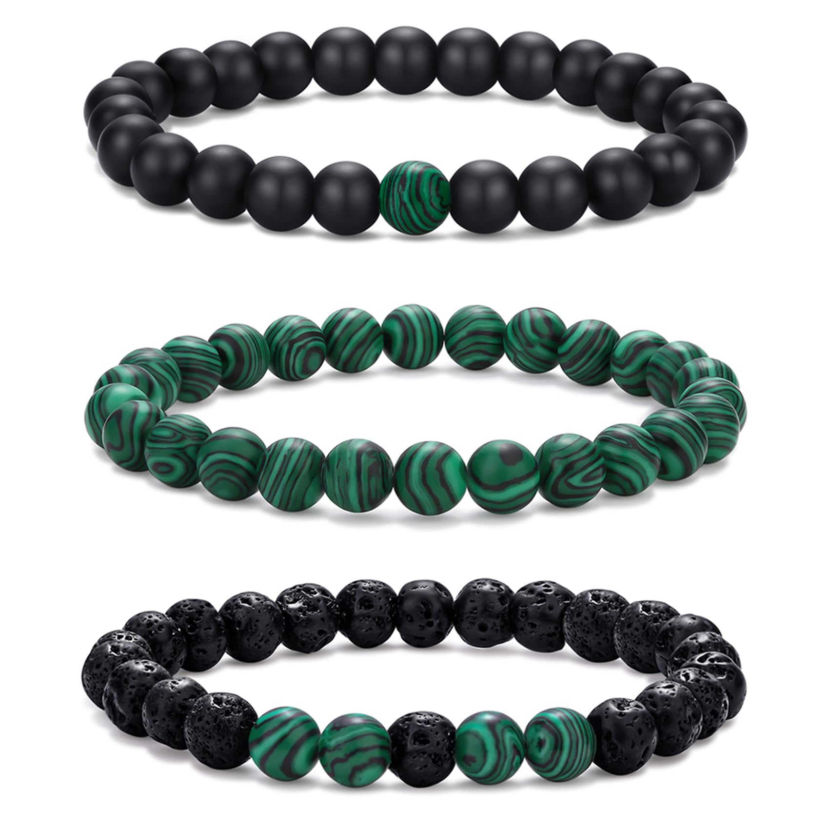 RANKEEF Mens Bead Bracelet Set - Adjustable Elastic Rope With 6&8MM Natural Stone Multi-Colored Beads - Tiger Eye Bracelets for Men - Gift