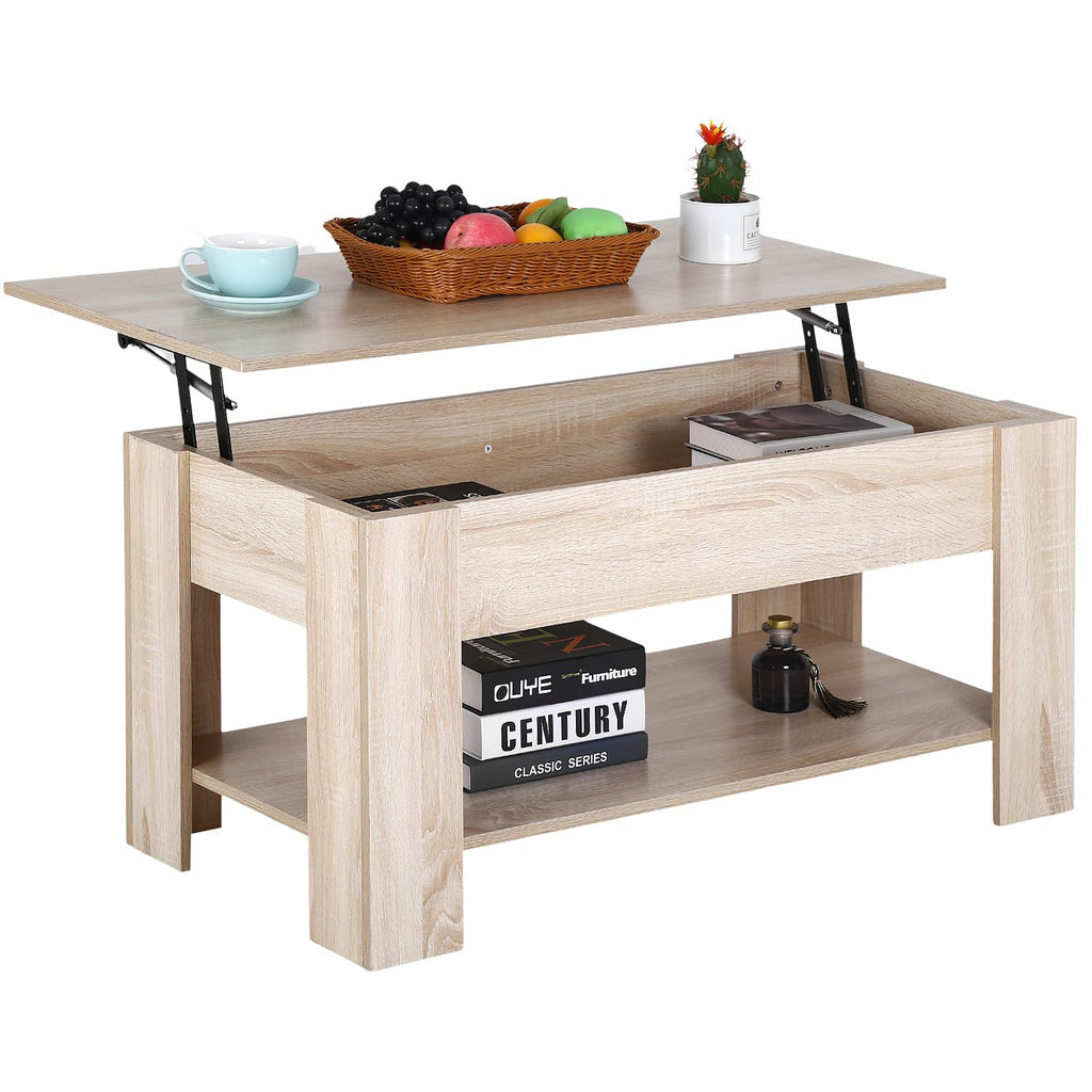 PayLessHere Coffee Table Lift Top Coffee Tables with Hidden Compartment and Storage Shelf Wooden Lift Tabletop Dining Table for Living Room Home (Black, 39" D x 28" W x 24" H)