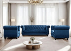 Container Furniture Velvet Chesterfield Couch, Button-Tufted Backrest, Rolled Arms, High-Density Foam with Spring Support, Elegant Accent Piece, Sofa, Dark Blue