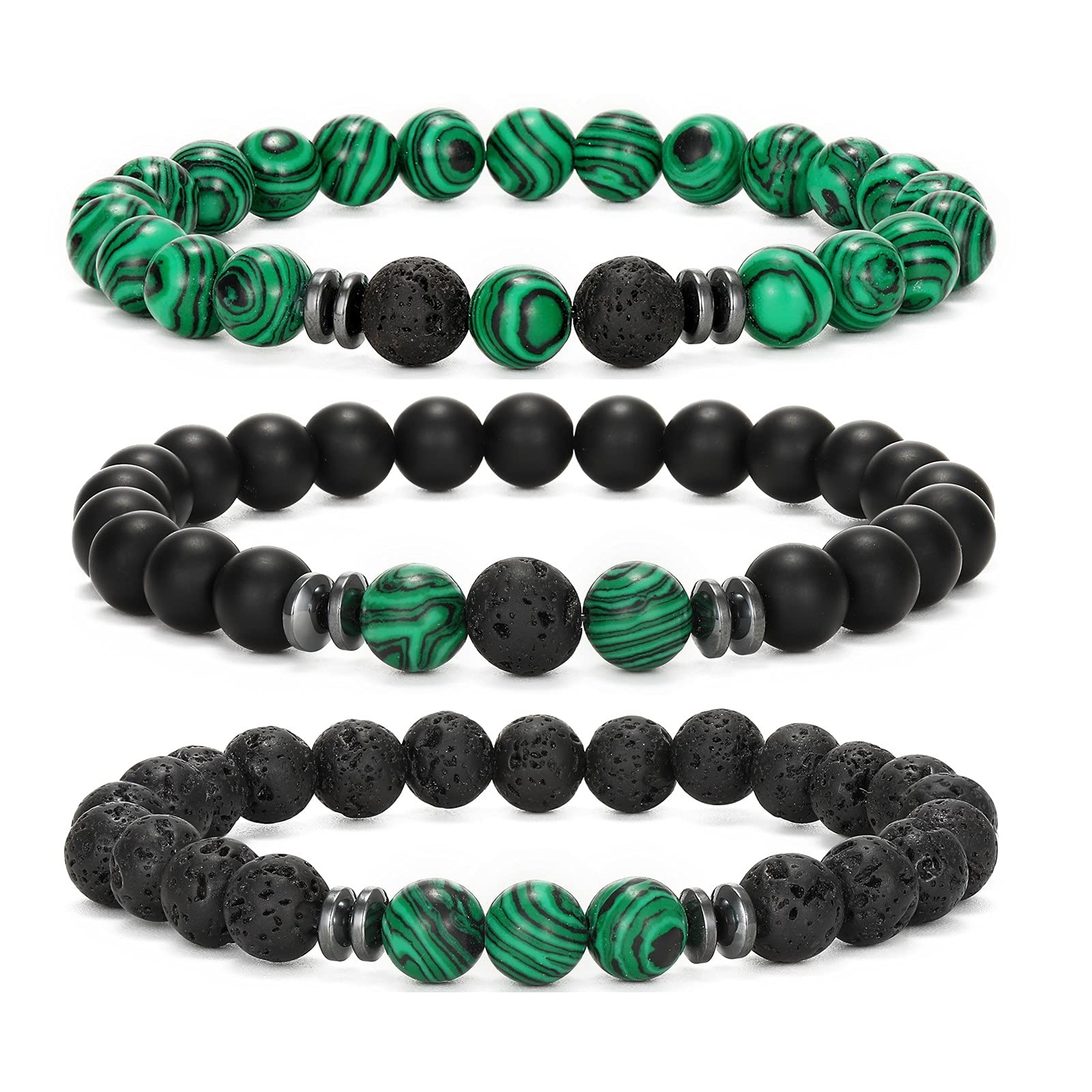 MengPa Mens Beaded Bracelets Couples Matching Bracelet Set Lava Rock Beads for Women Stone Jewelry
