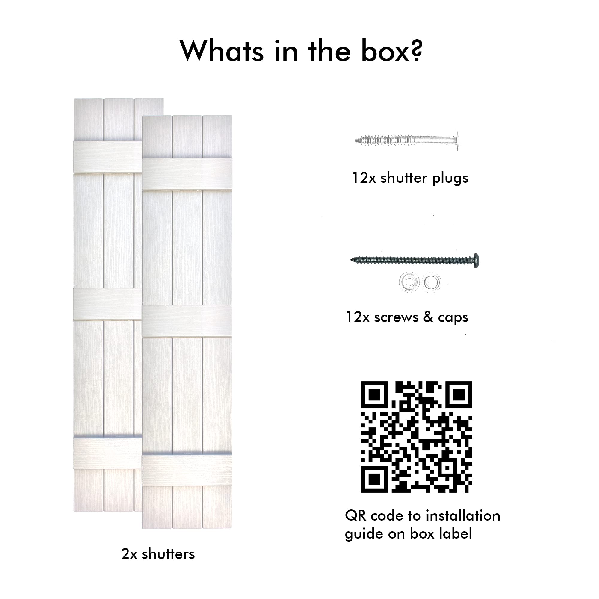 Pontiac Trail Board & Batten Vinyl Shutters (1 Pair) | 11"x63" (3-Board) - Dover White/Paintable | Exterior Window Shutters | Includes Mounting Hardware | Simple Installation | Made in USA