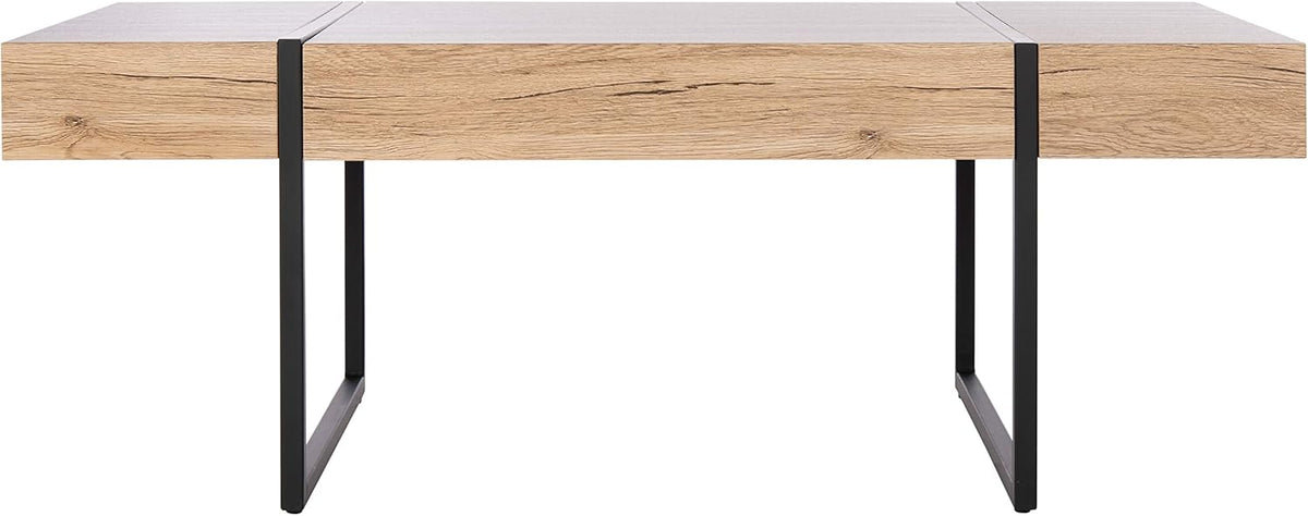 SAFAVIEH Home Collection Tristan Modern Rectangular Coffee Table COF7000B, 43.3" W x 23.6" L x 15.7" H, Natural/Black Metal Legs