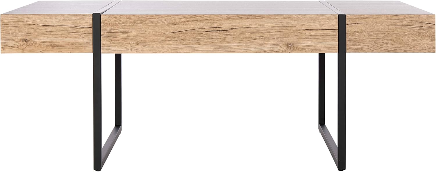 SAFAVIEH Home Collection Tristan Modern Rectangular Coffee Table COF7000B, 43.3" W x 23.6" L x 15.7" H, Natural/Black Metal Legs