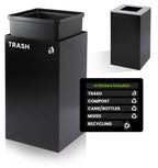 Alpine Commercial Indoor Recycle Bin - 29 Gallon Modern Looking Black Recycle Bin, Office Recycling Bins, Metal Trash and Recycling Container with Stickers & 3 Optional Lids (lid Sold Separately)