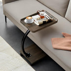 C Table End Table Adjustable Height, 360°Swivel TV Tray Table for Small Spaces, Side Tables with Wheels for Living Room and Bedroom, Bed (Walnut)