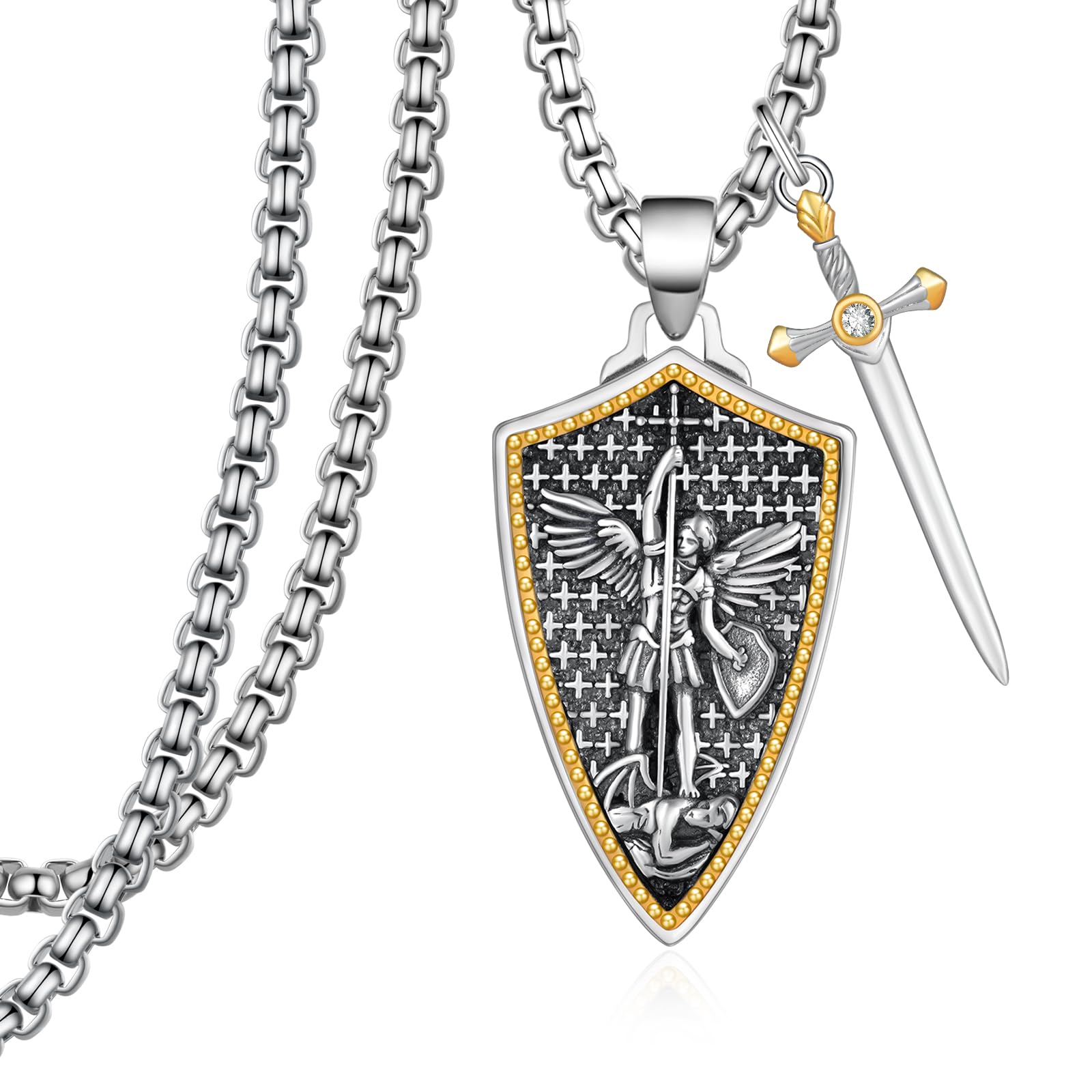 925 Sterling Silver St Michael/St Christopher Pendant Necklace for Men Women Religious Amulets Jewelry Gifts