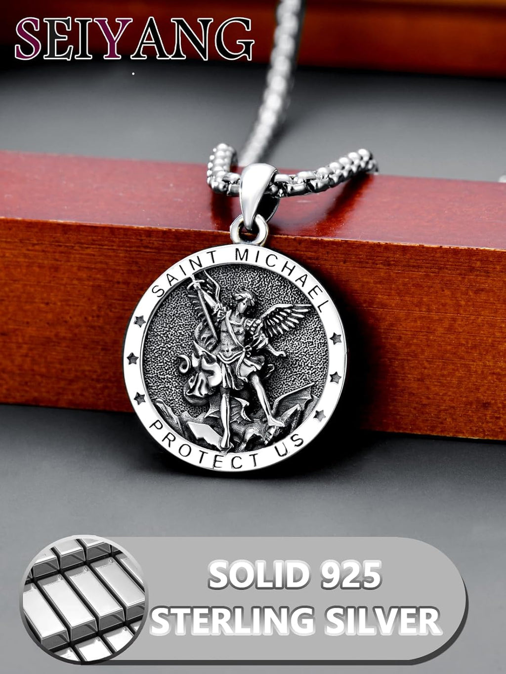 Seiyang Saint Necklace 925 Sterling Silver Patron Amulet Medal Jewelry for Men Women (with Gift Box)