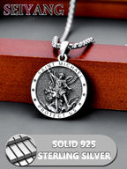 Seiyang Saint Necklace 925 Sterling Silver Patron Amulet Medal Jewelry for Men Women (with Gift Box)